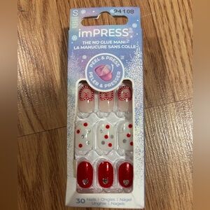 imPRESS Red and White Party Nails Set with hearts and dots- red and silver